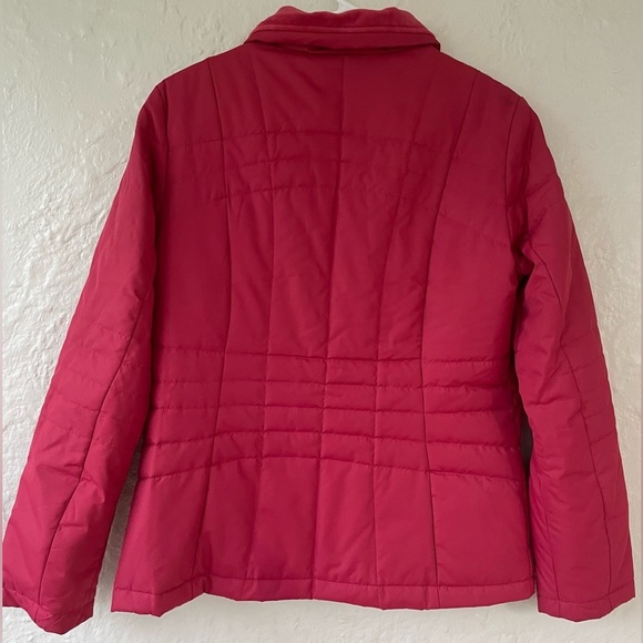 Lands End women’s high / mock neck pink fleece lined quilted short jacket;size S - Picture 3 of 8